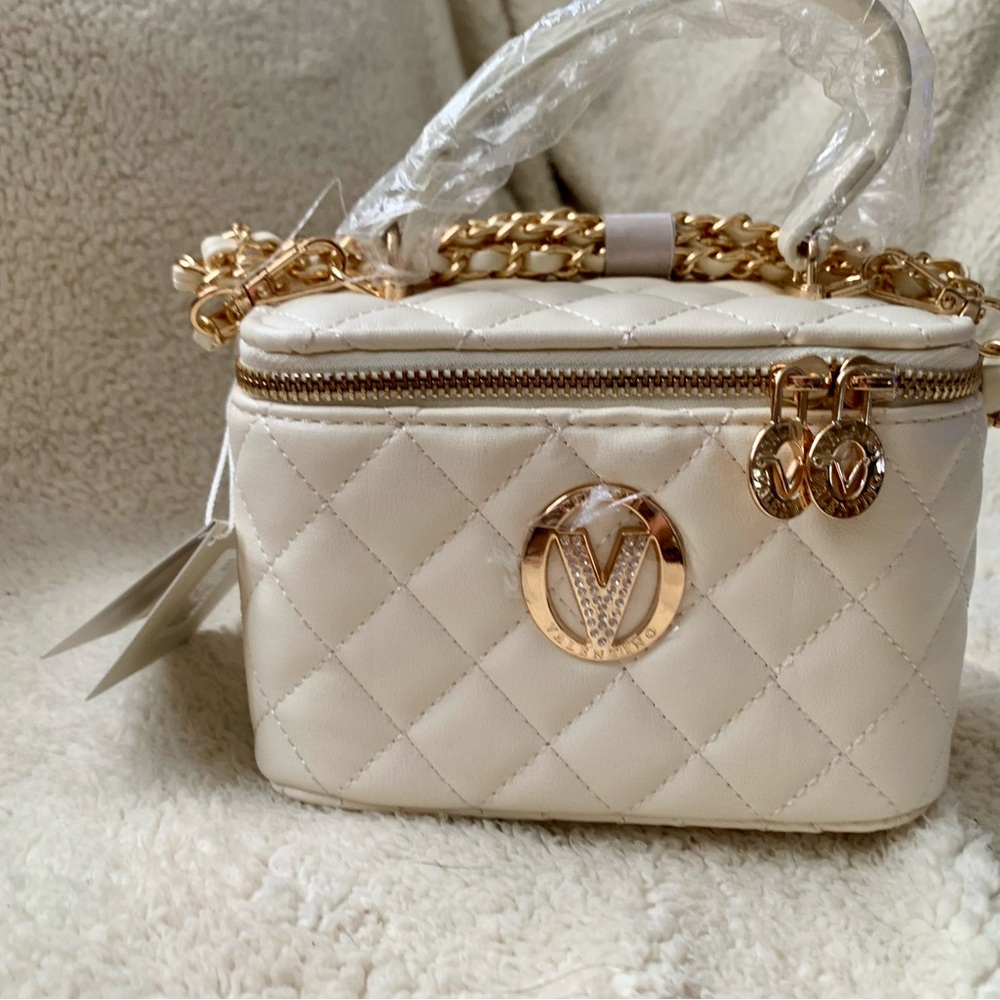Valentino Orlandi Ivory Quilted Mini Bag with Gold Details